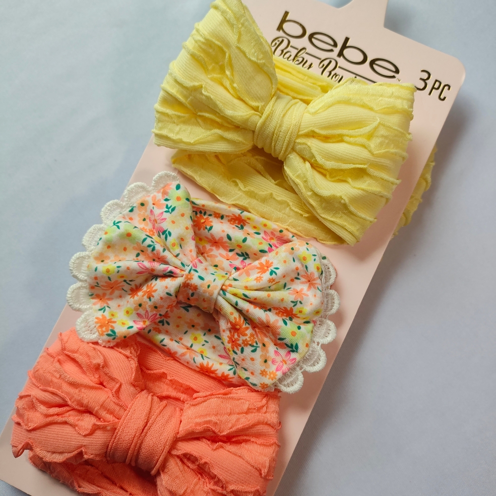 Bebe Infant Hair Bow Headband Set - Yellow, Floral, and Orange - Picture 2 of 4